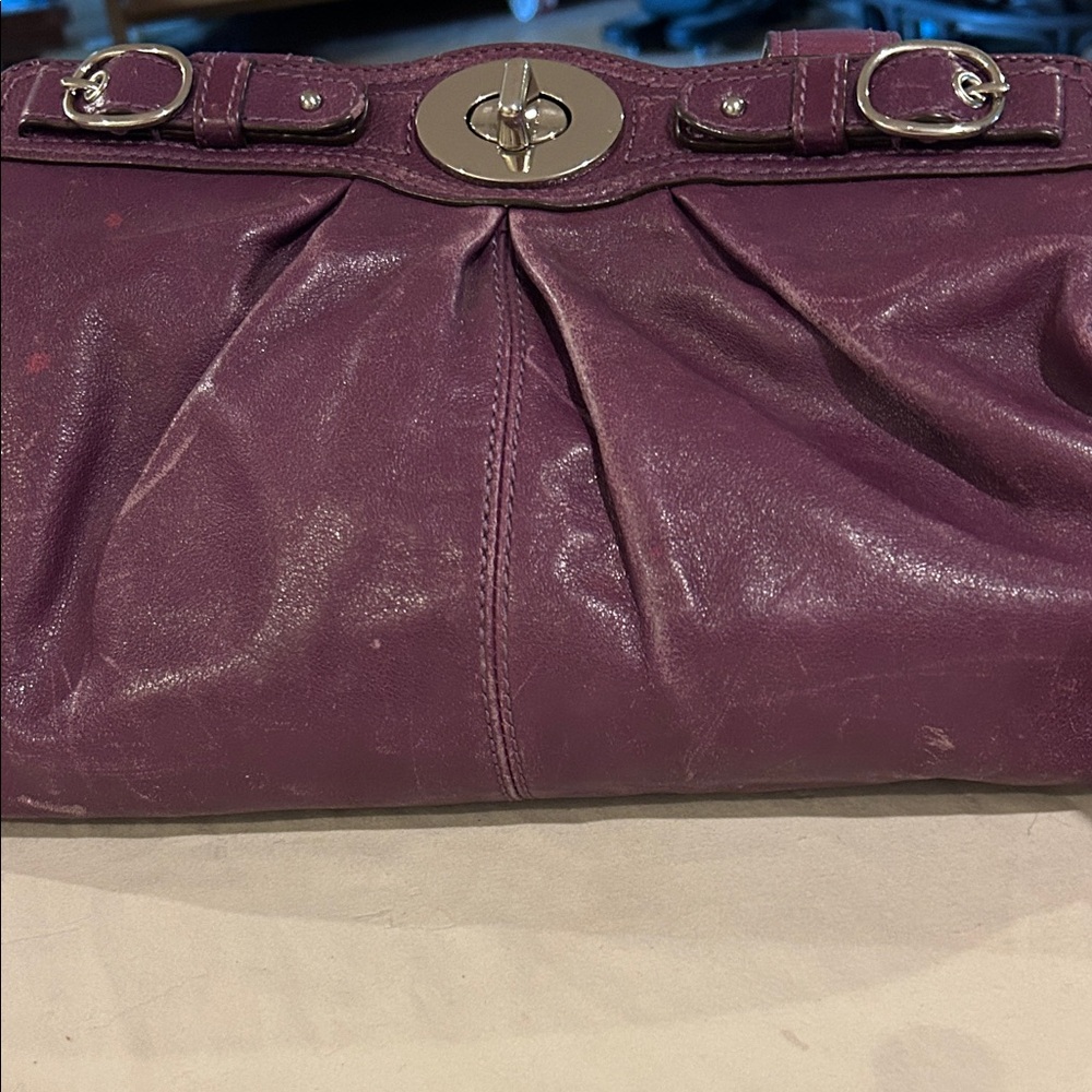 Coach Purple Leather Shoulder Bag with Silver Turn-Lock